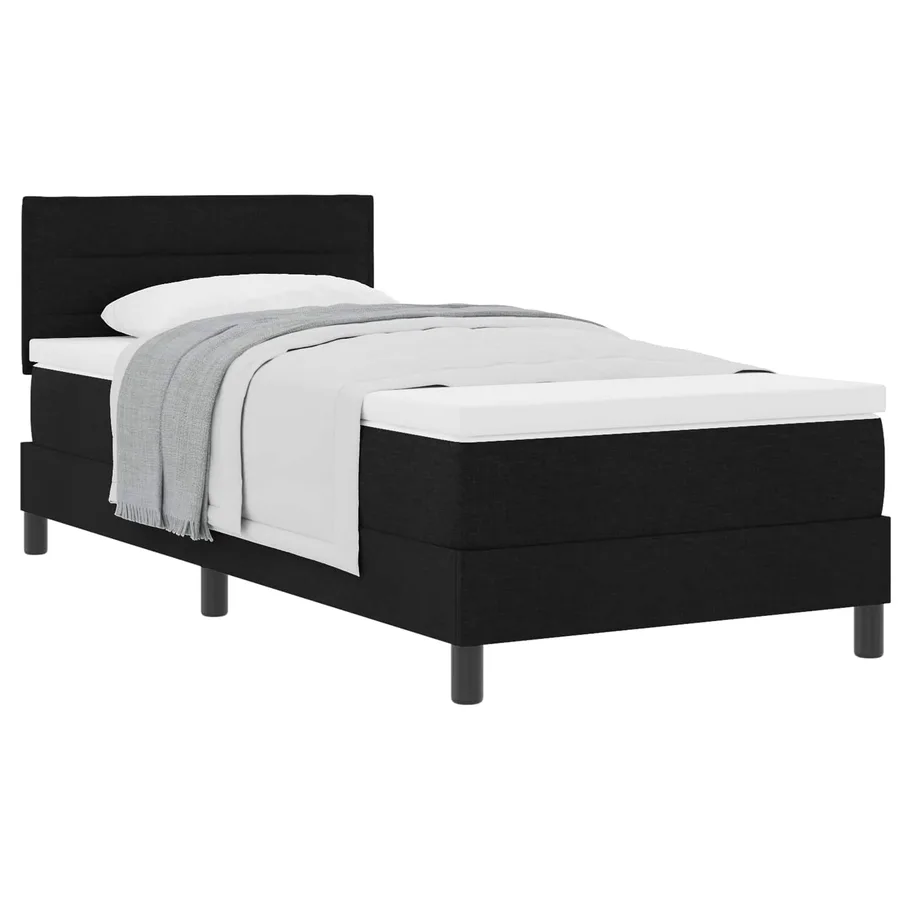 Lit à ressorts avec tête de lit Noir 100 x 200 cm tissu - 2