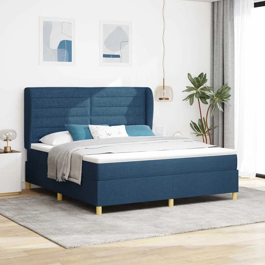 Lit à ressorts avec matelas Bleu 200 x 180 cm tissu