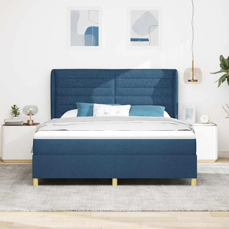 Lit à ressorts avec matelas Bleu 200 x 180 cm tissu - 3