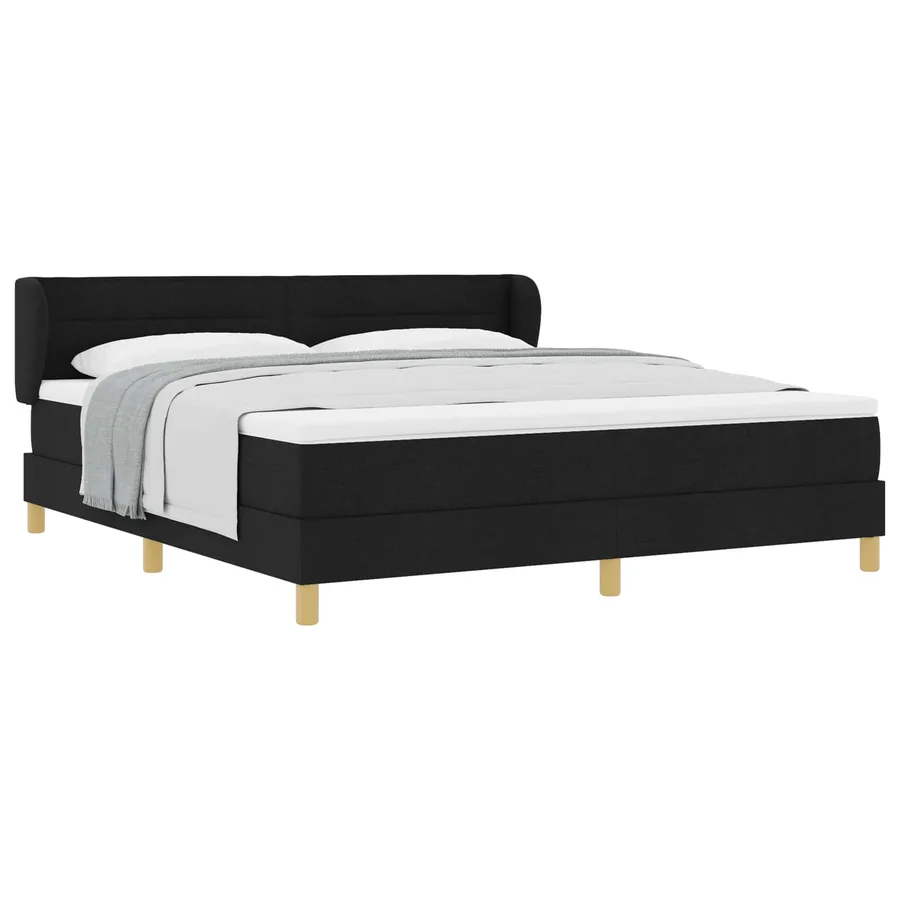 Lit à ressorts avec matelas Noir 180 x 200 cm tissu - 2