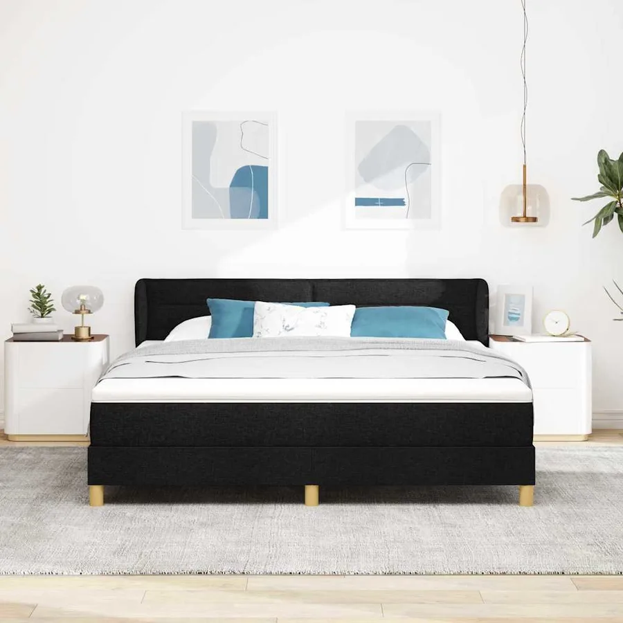 Lit à ressorts avec matelas Noir 180 x 200 cm tissu - 3