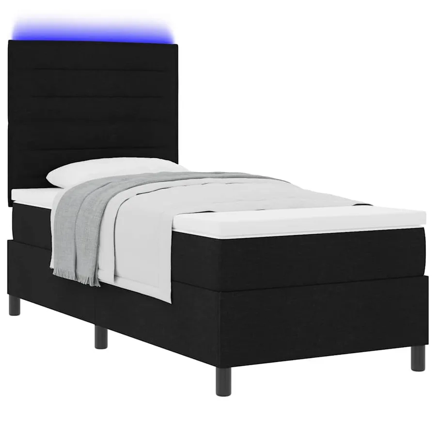 Lit à ressorts avec matelas avec LED Noir 90 x 190 cm tissu - 3