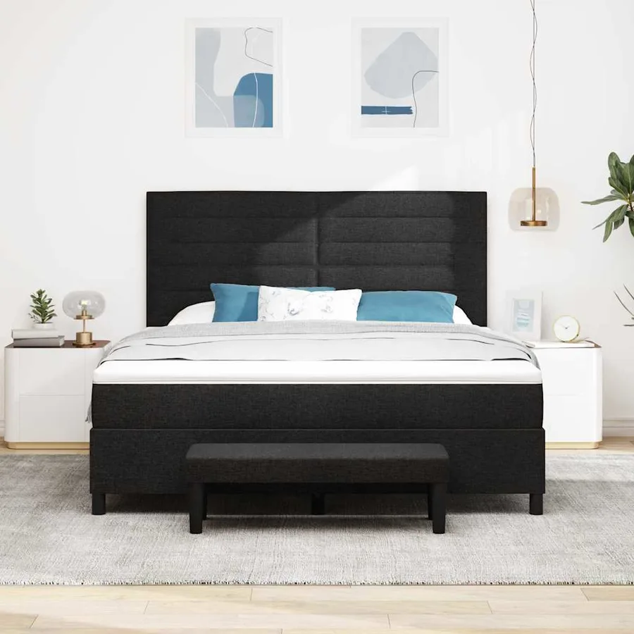 Lit à ressorts avec tête de lit Noir 180 x 200 cm tissu - 3