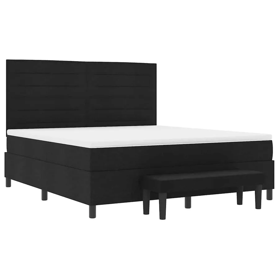 Lit à ressorts avec tête de lit Noir 180 x 200 cm tissu - 7