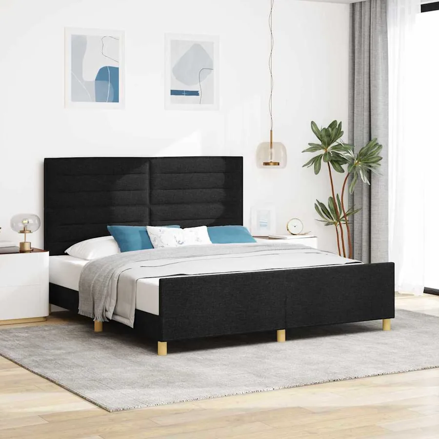 Cadre de lit avec tête de lit Noir 180 x 200 cm tissu