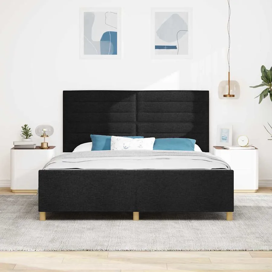 Cadre de lit avec tête de lit Noir 180 x 200 cm tissu - 3