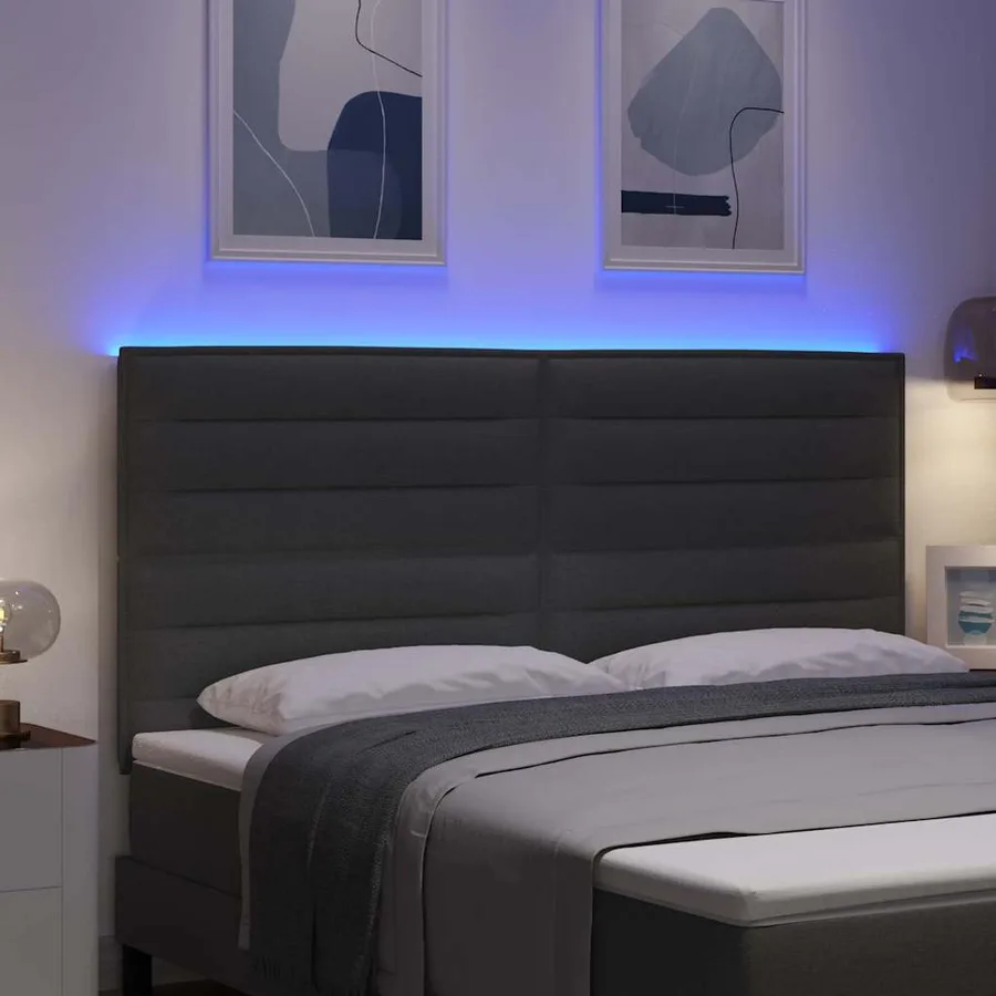 Tête de lit LED avec bandes LED Gris foncé 180 cm tissu - 4