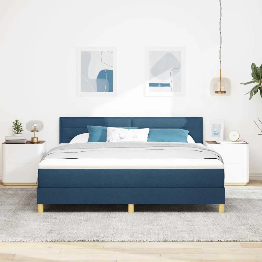 Lit à ressorts avec coussin Bleu 180 x 200 cm tissu - 3