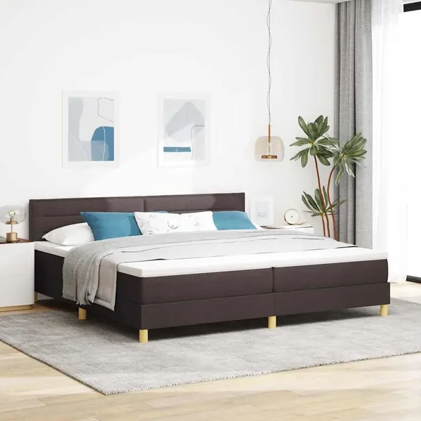 Lit à ressorts avec coussin Marron foncé 200 x 200 cm tissu