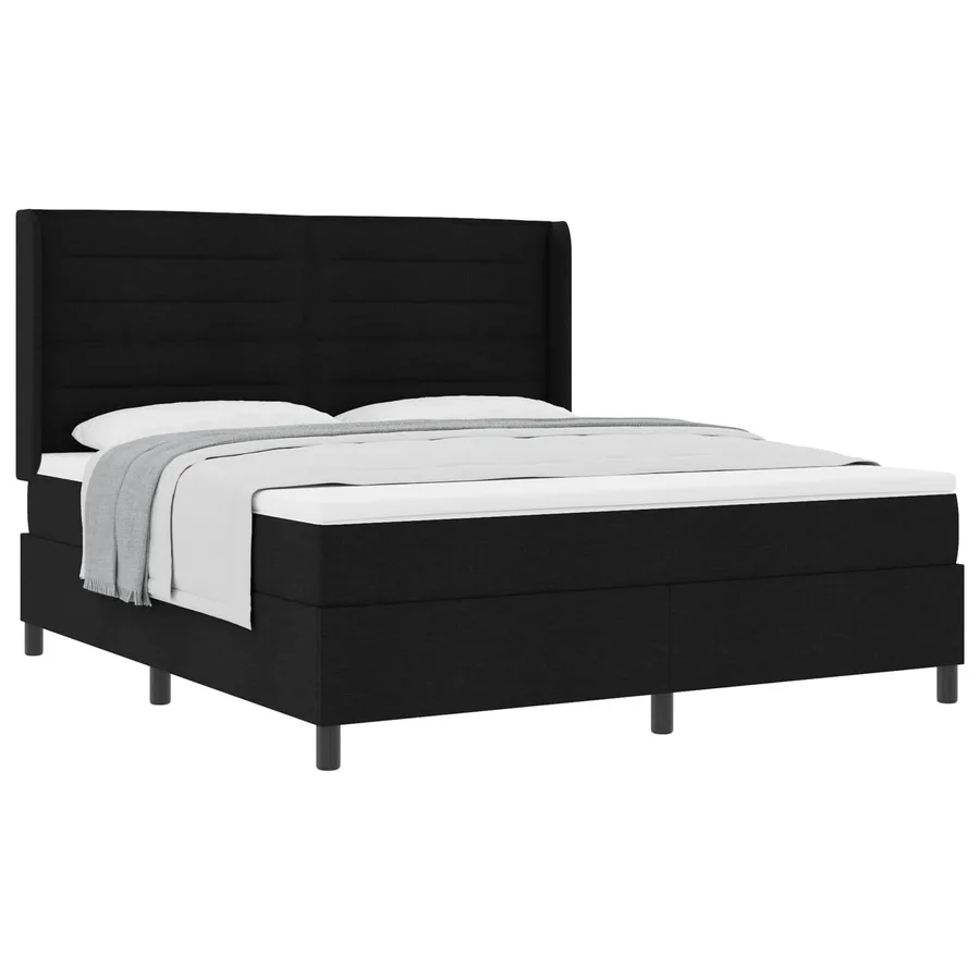 Lit à ressorts avec matelas Noir 200 x 180 cm tissu - 2