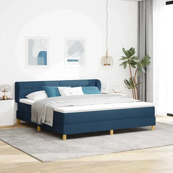 Lit à ressorts avec matelas Bleu 180 x 200 cm tissu