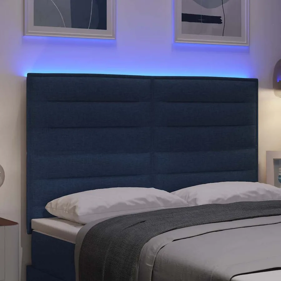 Tête de lit LED avec bandes LED Bleu 144 cm tissu - 4