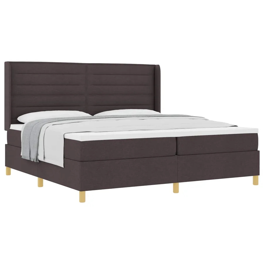 Lit à ressorts avec matelas Marron foncé 200 x 200 cm tissu - 2