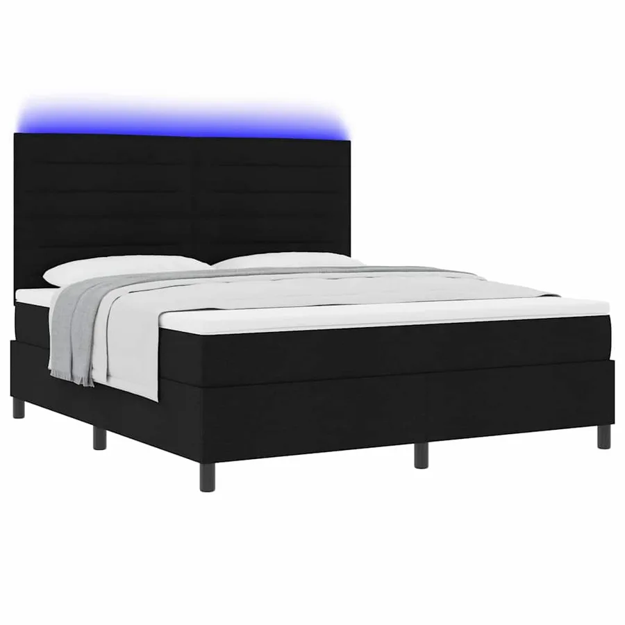 Lit à ressorts avec matelas avec LED Noir 180 x 200 cm tissu - 3