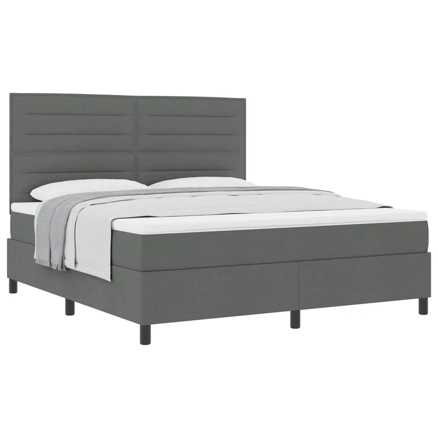 Lit à ressorts avec matelas Gris foncé 180 x 200 cm tissu - 2