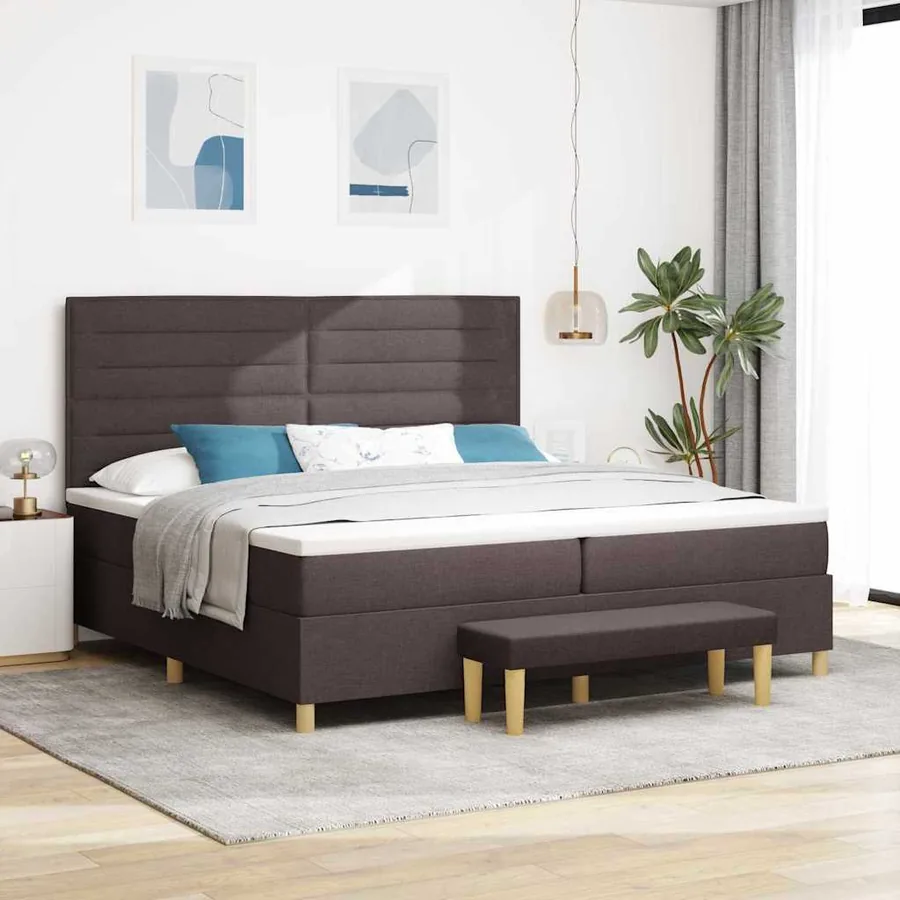 Lit à ressorts avec matelas Marron foncé 200 x 200 cm tissu