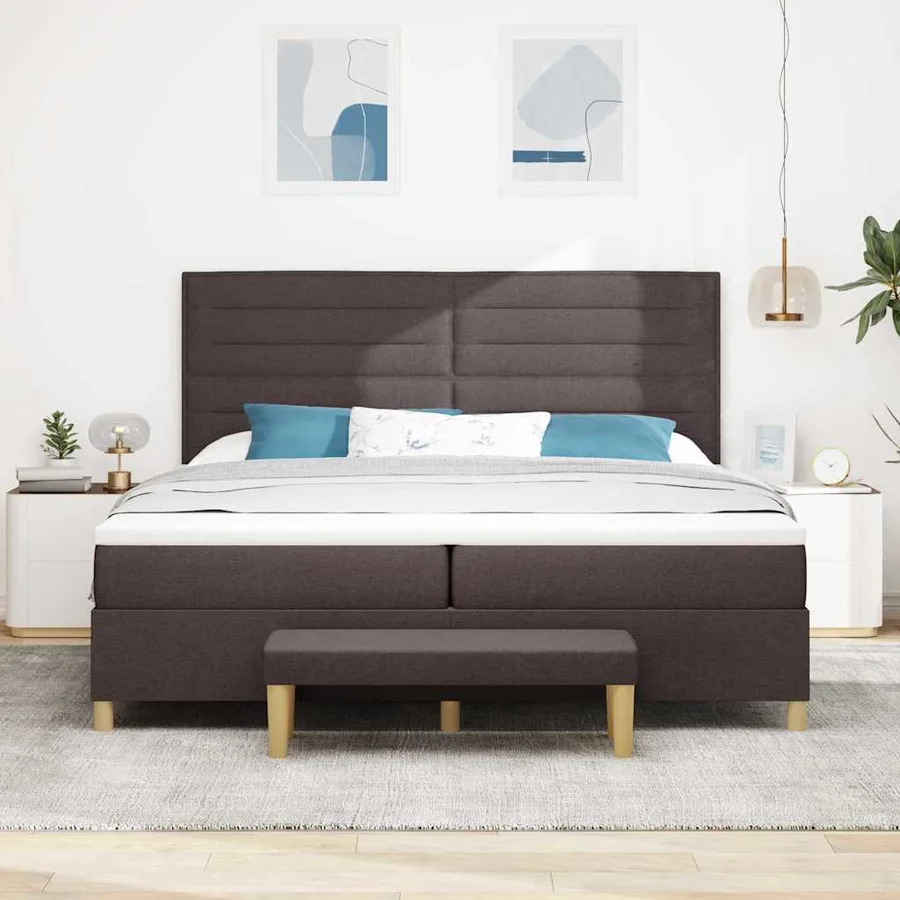 Lit à ressorts avec matelas Marron foncé 200 x 200 cm tissu - 3