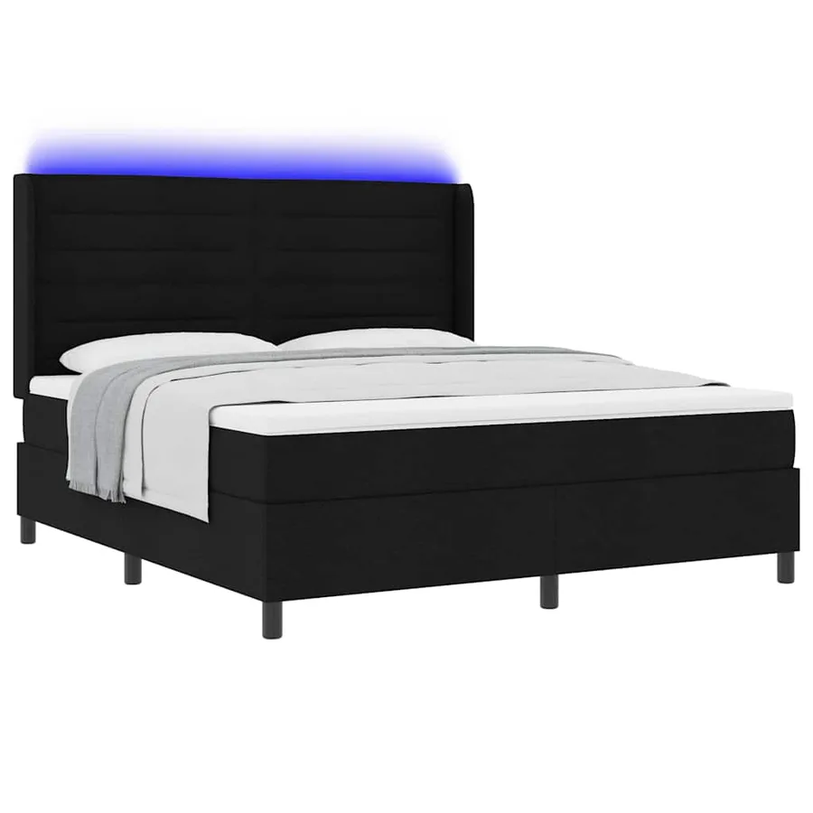 Lit à ressort LED avec matelas Noir 180 x 200 cm tissu - 3