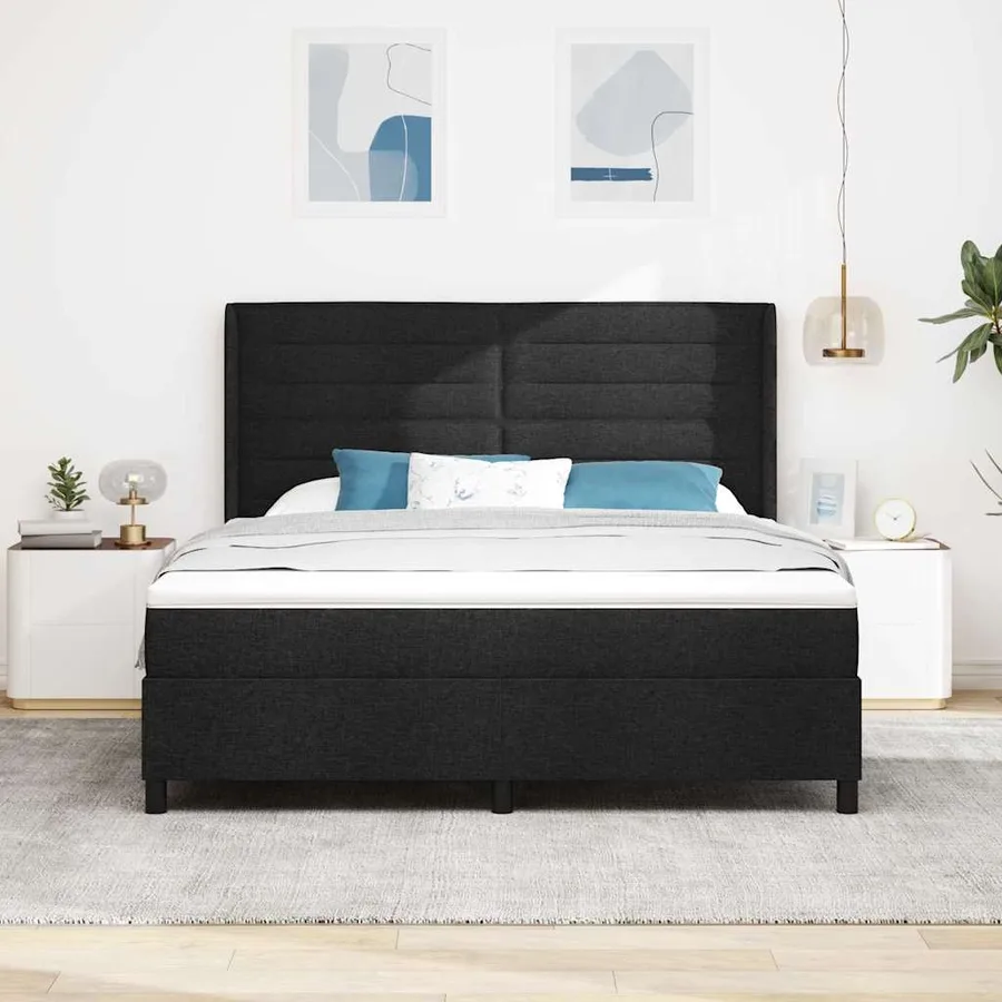 Lit à ressort LED avec matelas Noir 180 x 200 cm tissu - 4