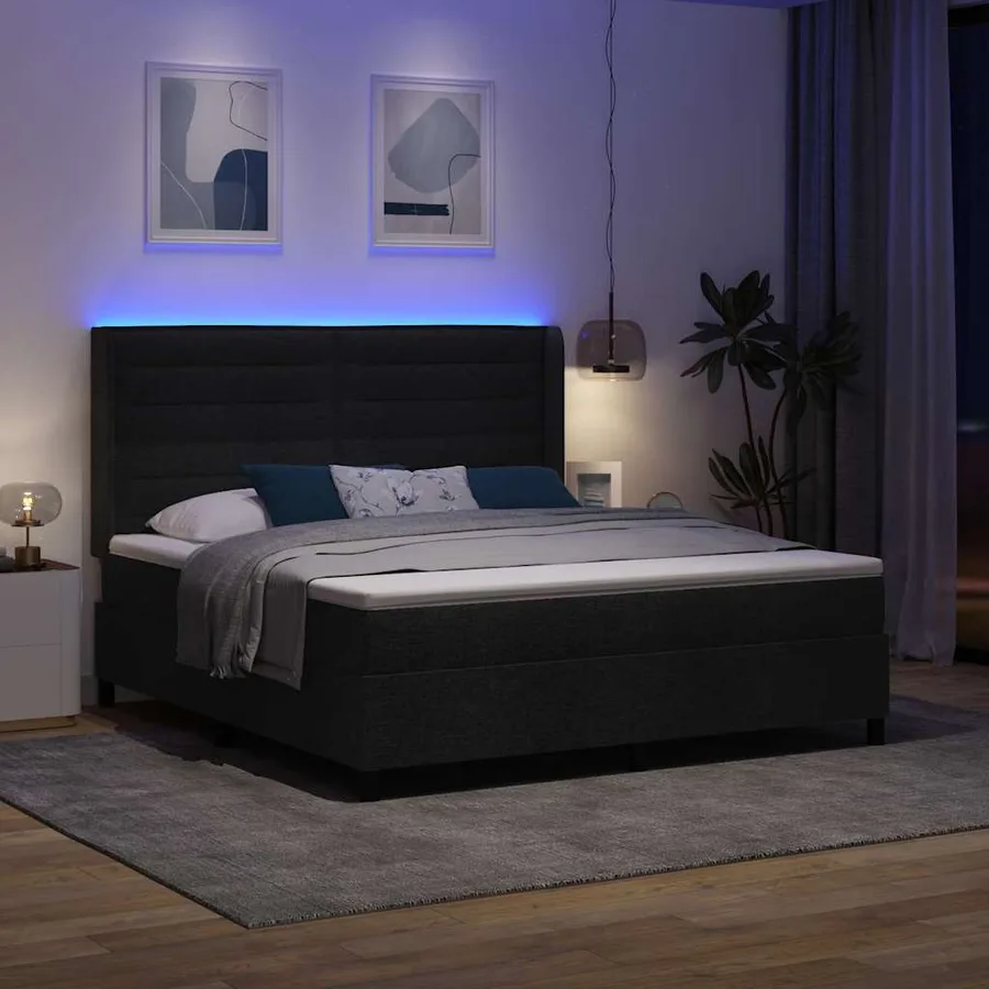 Lit à ressort LED avec matelas Noir 180 x 200 cm tissu - 5