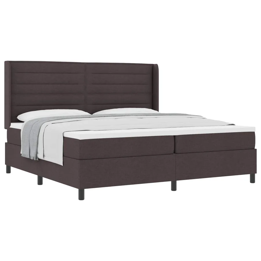 Lit à ressorts avec matelas Marron foncé 200 x 200 cm tissu - 2