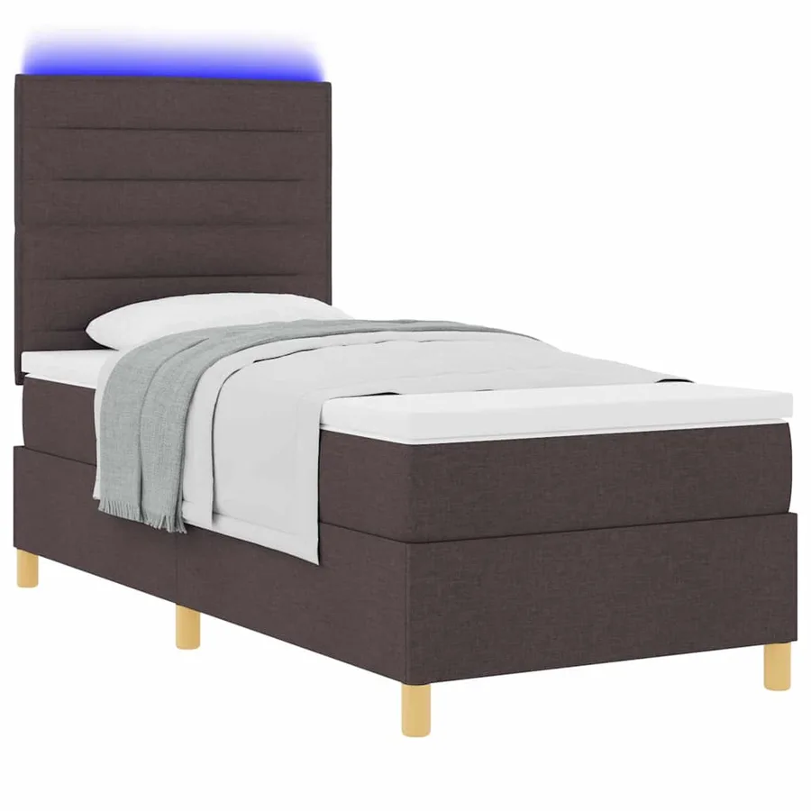 Lit à ressort LED avec matelas Marron foncé 100 x 200 cm tissu - 3