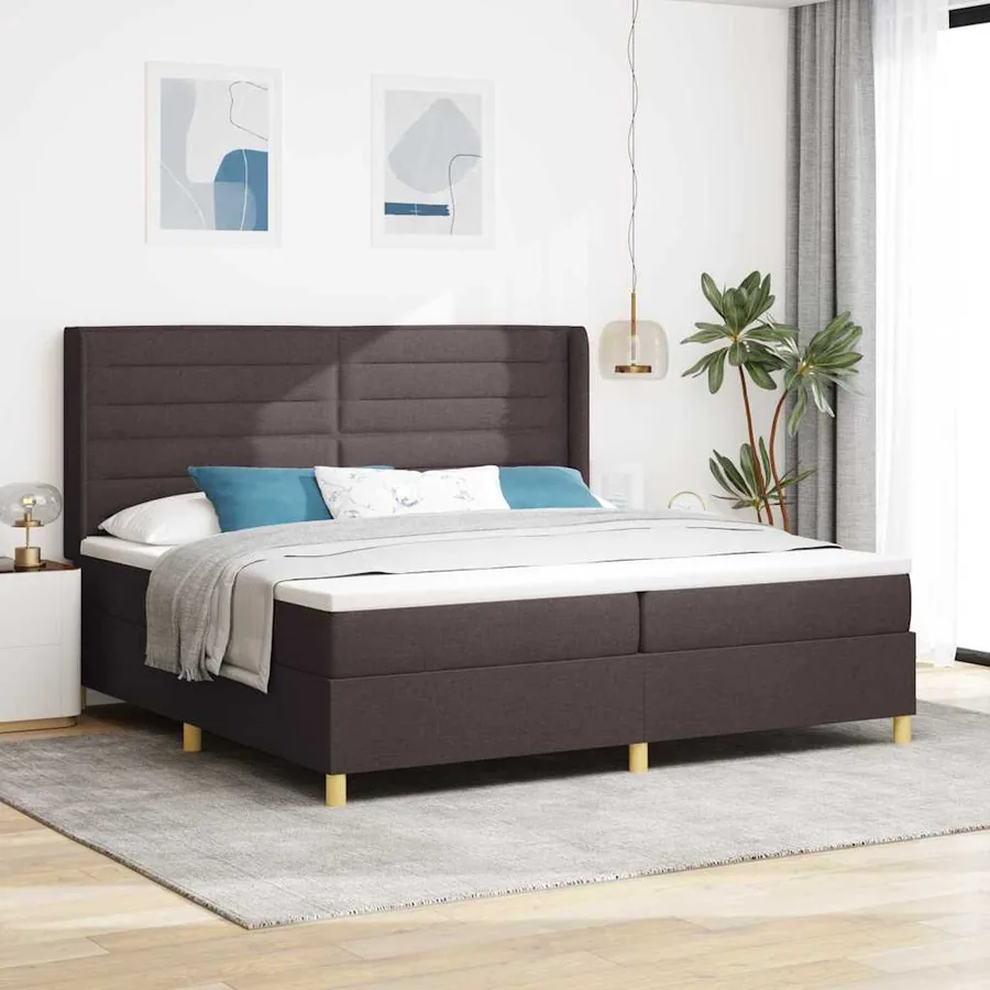 Lit à ressorts avec matelas avec LED Marron 200 x 200 cm tissu