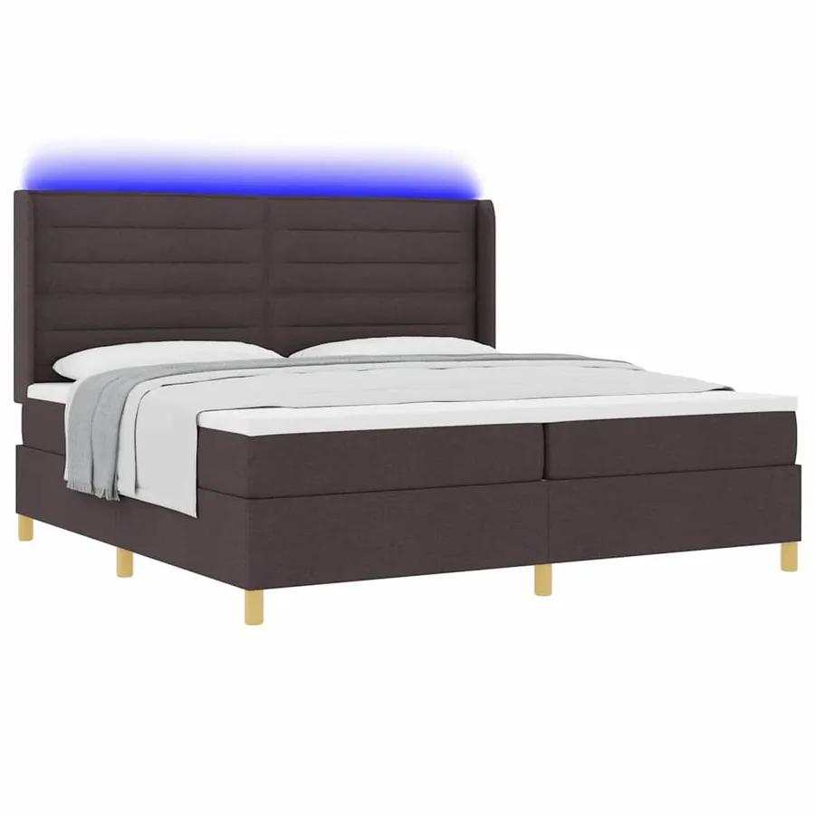 Lit à ressorts avec matelas avec LED Marron 200 x 200 cm tissu - 3