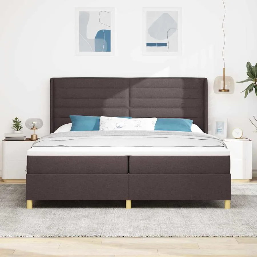 Lit à ressorts avec matelas avec LED Marron 200 x 200 cm tissu - 4