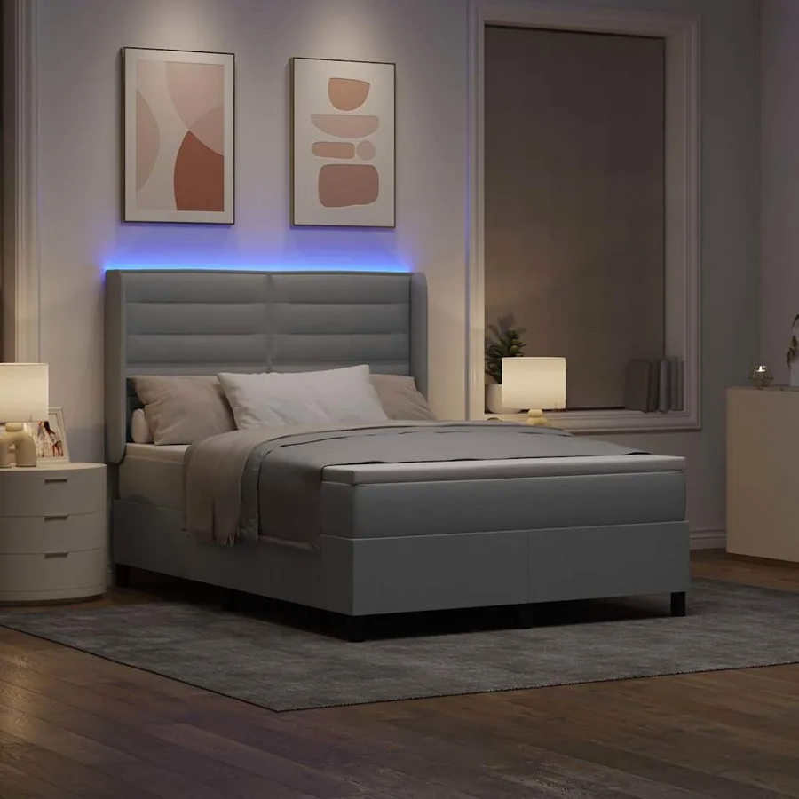 Lit à ressort LED avec matelas Gris clair 160 x 200 cm tissu - 5