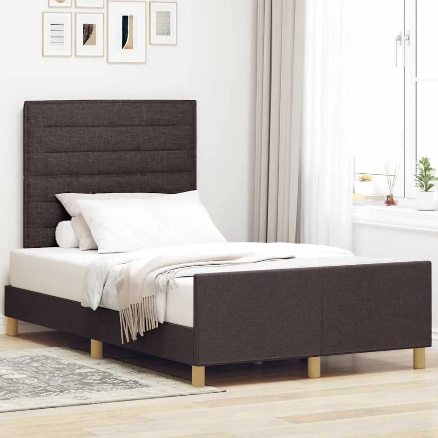 Cadre de lit avec tête de lit Marron foncé 120 x 200 cm tissu