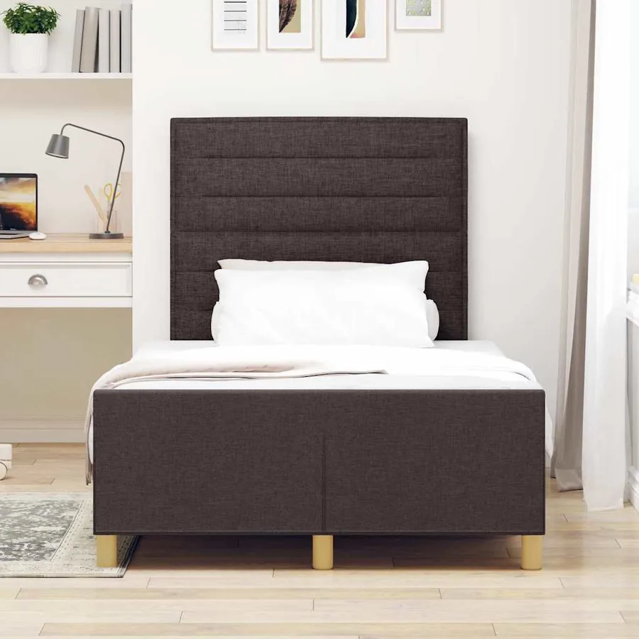 Cadre de lit avec tête de lit Marron foncé 120 x 200 cm tissu - 3