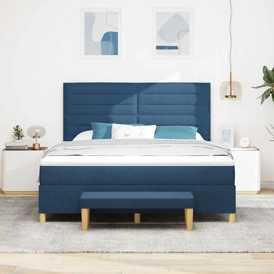 Lit à ressorts avec tête de lit Bleu 200 x 180 cm tissu - 3