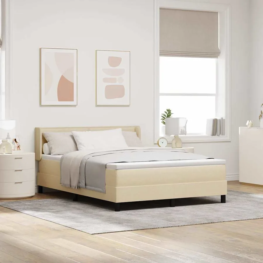 Lit à ressorts avec tête de lit Crème 200 x 140 cm tissu