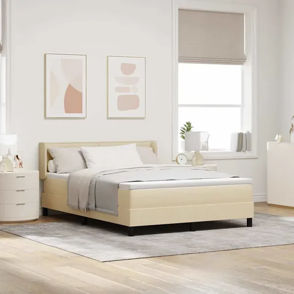 Lit à ressorts avec tête de lit Crème 200 x 140 cm tissu