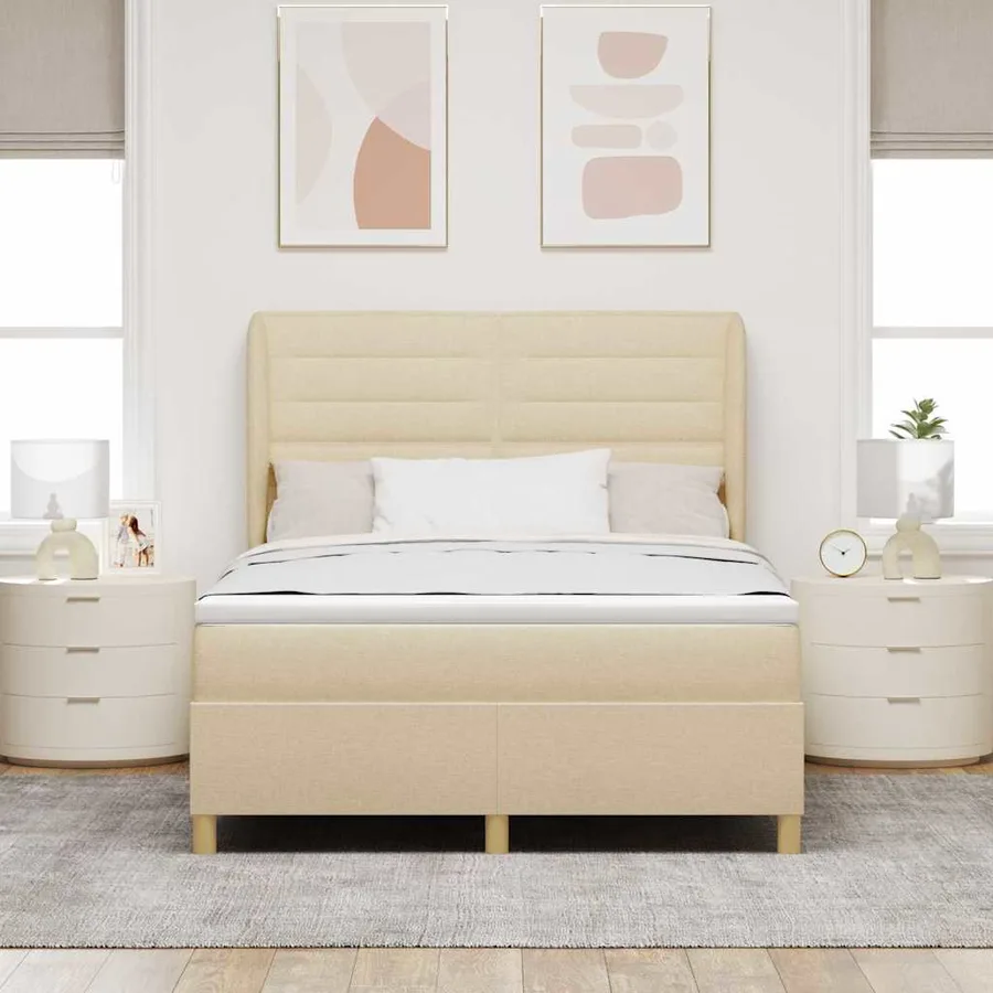 Lit à ressorts avec matelas Crème 200 x 140 cm tissu - 3