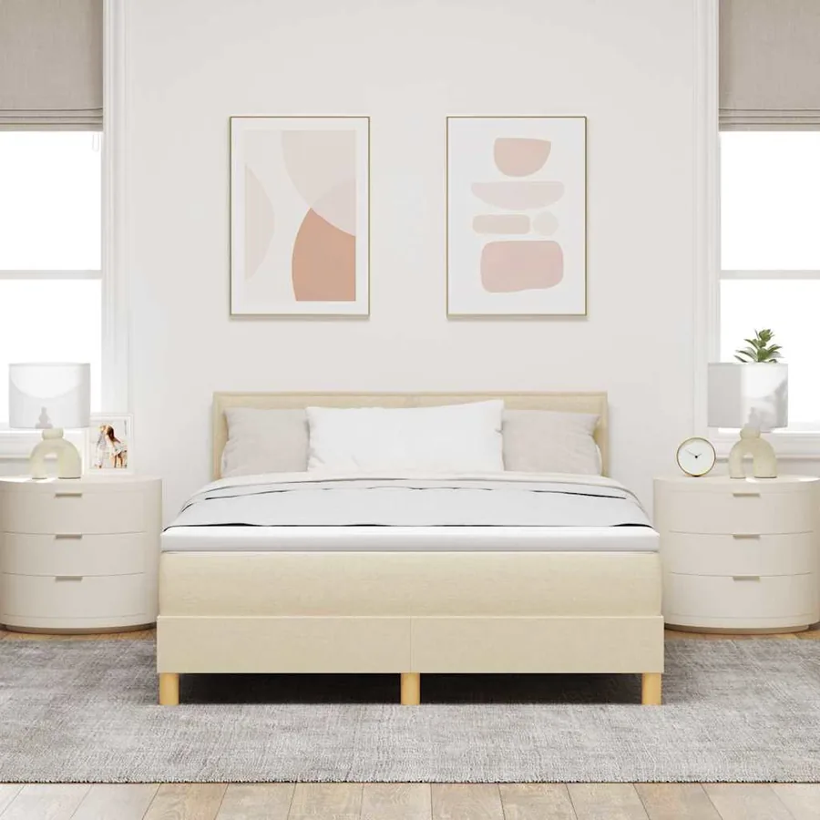 Lit à ressorts avec coussin Crème 140 x 200 cm tissu - 3