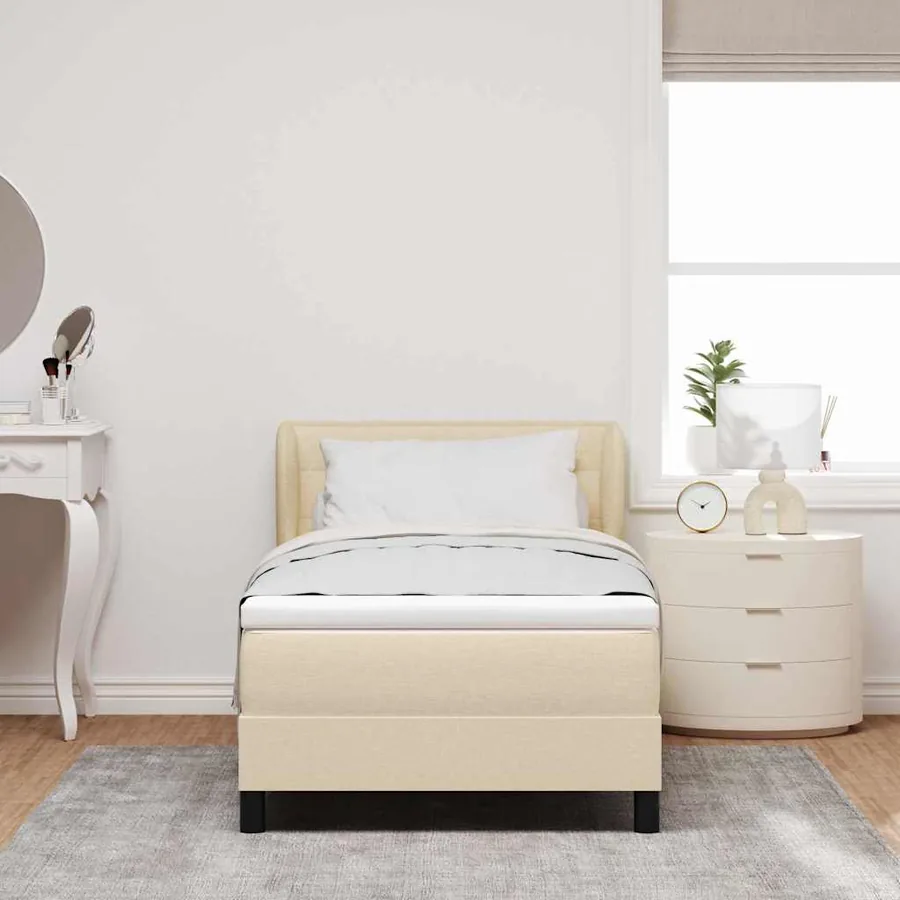 Lit à ressorts avec matelas Crème 100 x 200 cm tissu - 3
