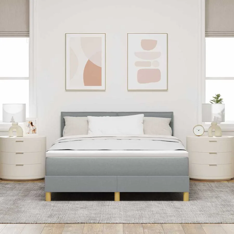 Lit à ressorts avec coussin Gris clair 160 x 200 cm tissu - 3