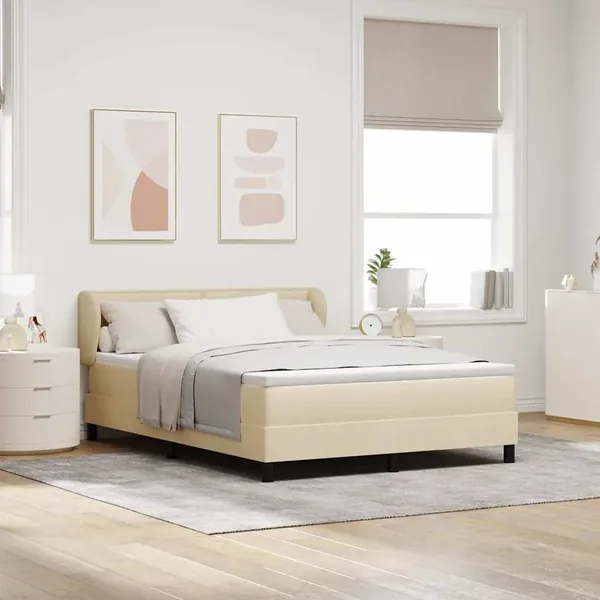 Lit à ressorts avec matelas Crème 140 x 190 cm tissu