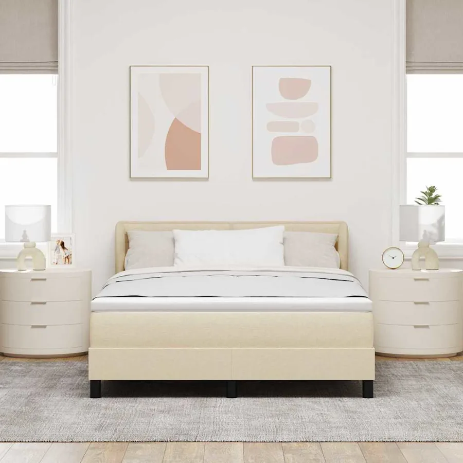 Lit à ressorts avec matelas Crème 140 x 190 cm tissu - 3