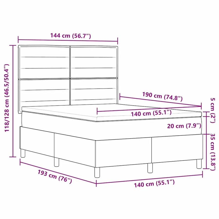 Lit à ressorts avec matelas Crème 140 x 190 cm tissu - 12