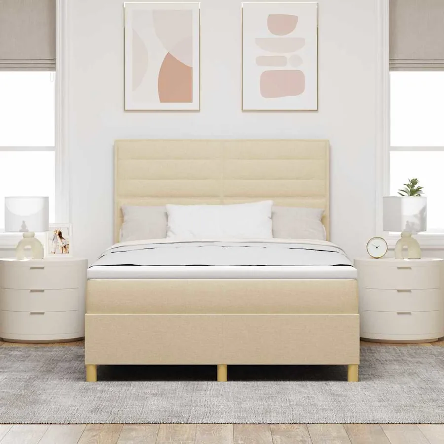 Lit à ressorts avec matelas Crème 140 x 190 cm tissu - 3