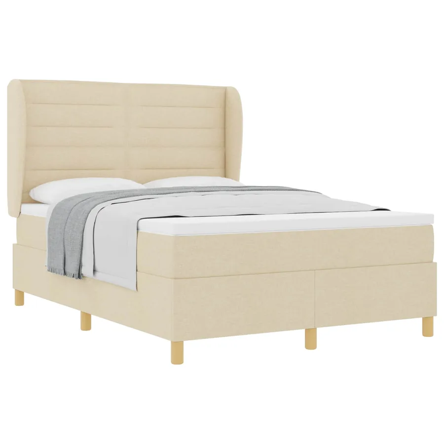 Lit à ressorts avec matelas Crème 190 x 140 cm tissu - 2