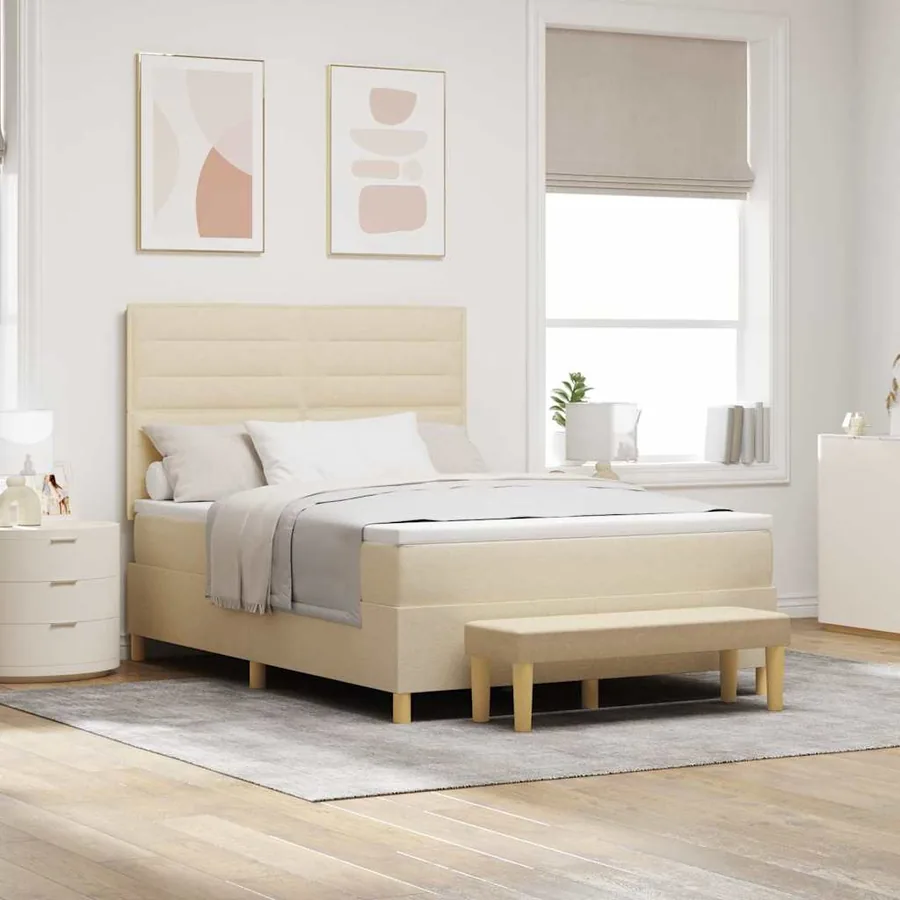 Lit à ressorts avec tête de lit Crème 200 x 140 cm tissu