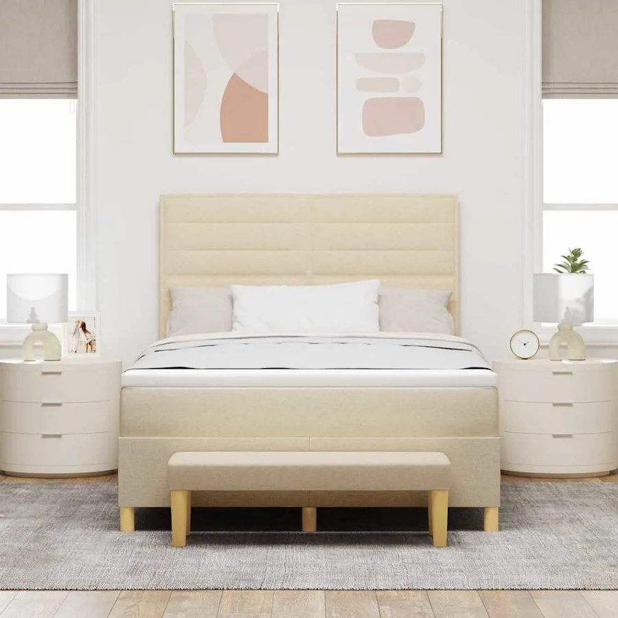 Lit à ressorts avec tête de lit Crème 200 x 140 cm tissu - 3