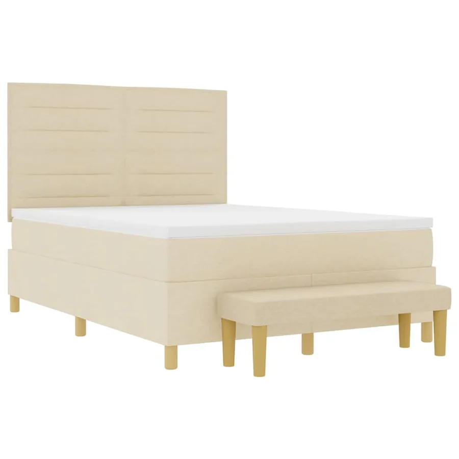 Lit à ressorts avec tête de lit Crème 200 x 140 cm tissu - 7