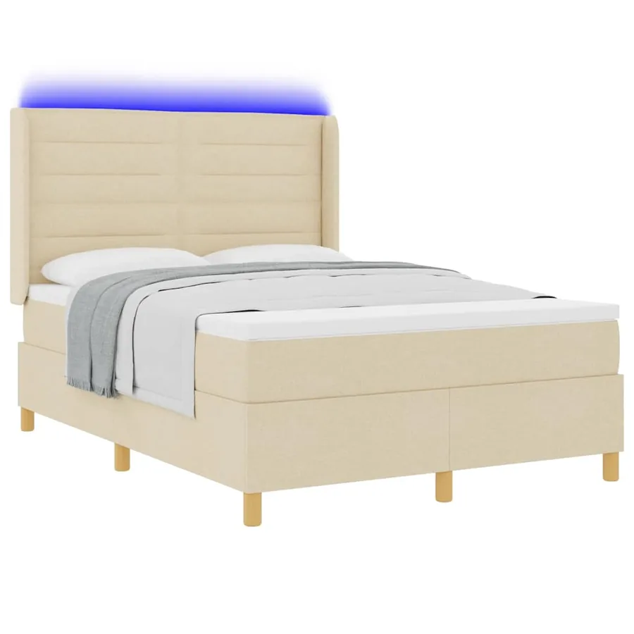 Lit à ressorts avec bandes LED Crème 140 x 200 cm tissu - 3
