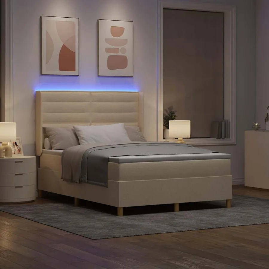 Lit à ressorts avec bandes LED Crème 140 x 200 cm tissu - 5