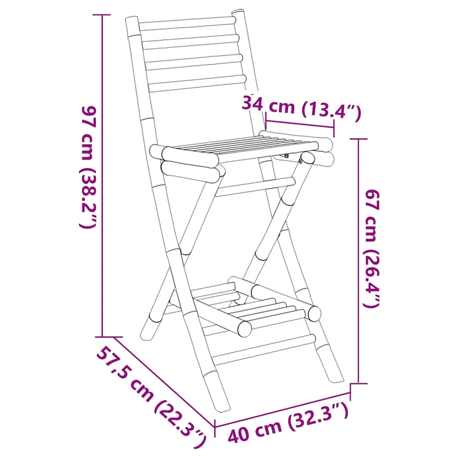 Tabourets de bar d'extérieur avec repose-pieds 2 pcs pliables en bambou - 11